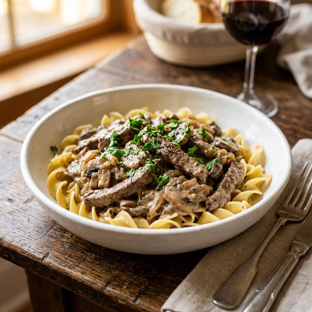 Beef Stroganoff creme champignons